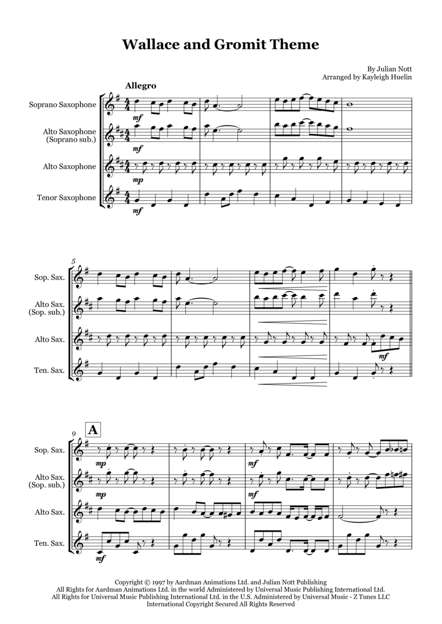 Wallace And Gromit Theme (arr. Kayleigh Huelin)