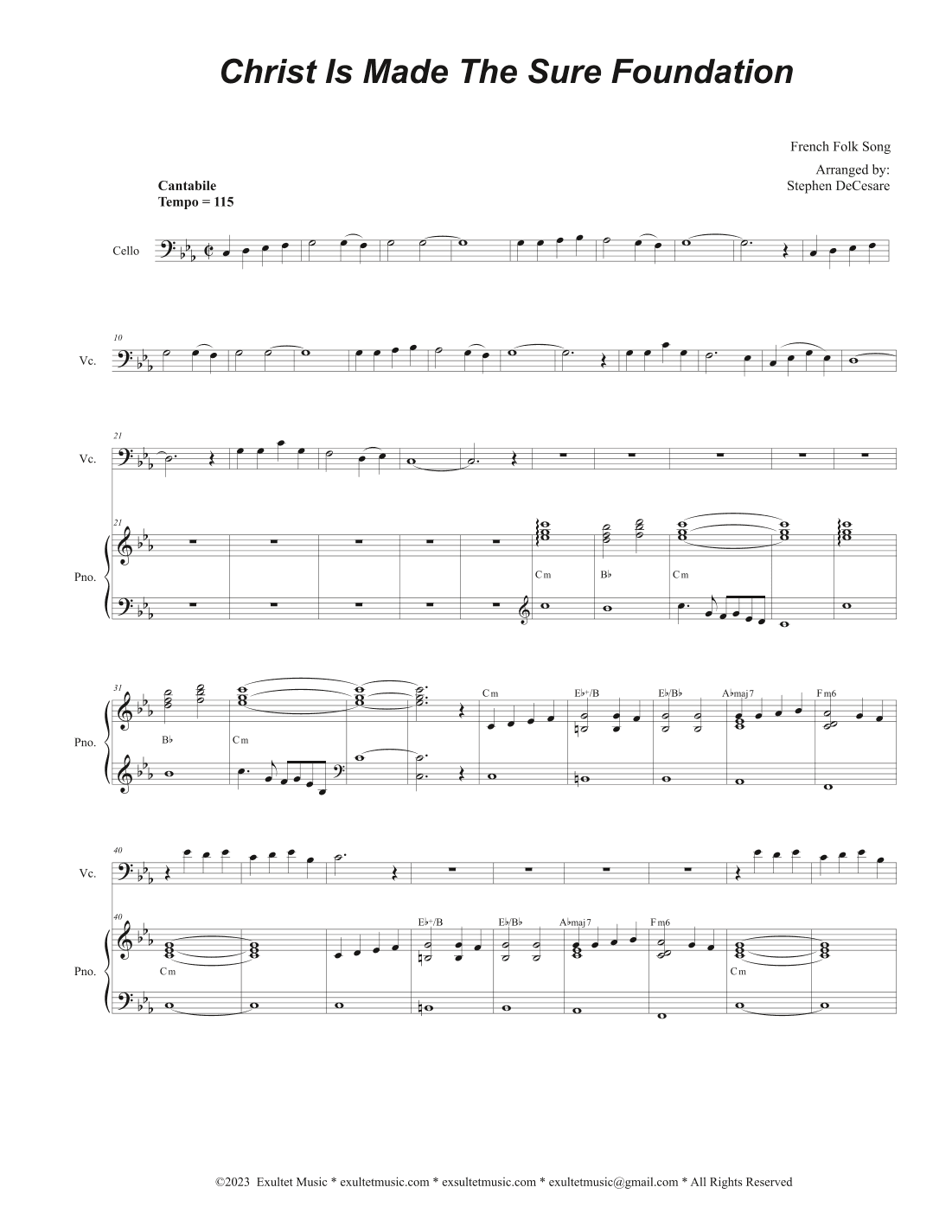 Christ Is Made The Sure Foundation (Cello solo and Piano) (arr. Stephen DeCesare)