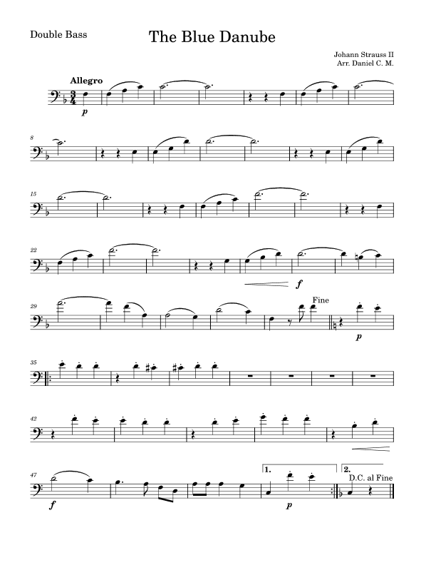 The Blue Danube for double bass and piano (easy) (arr. Daniel C. M.)