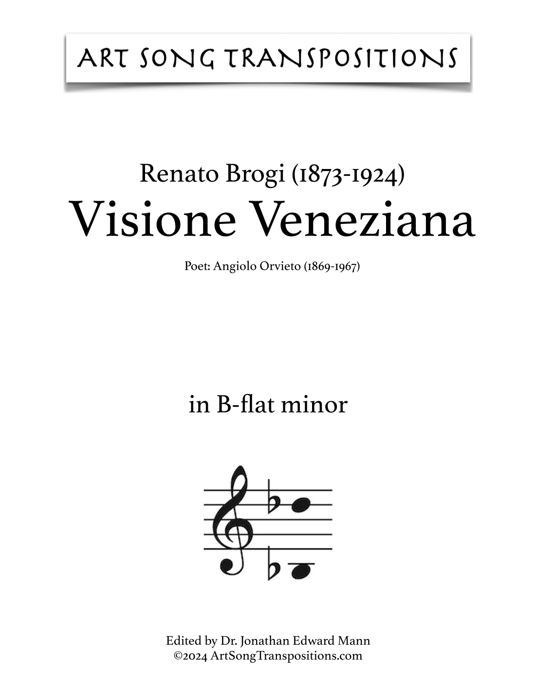 BROGI: Visione Veneziana (transposed to B-flat minor) (arr. ArtSongTranspositions.com)