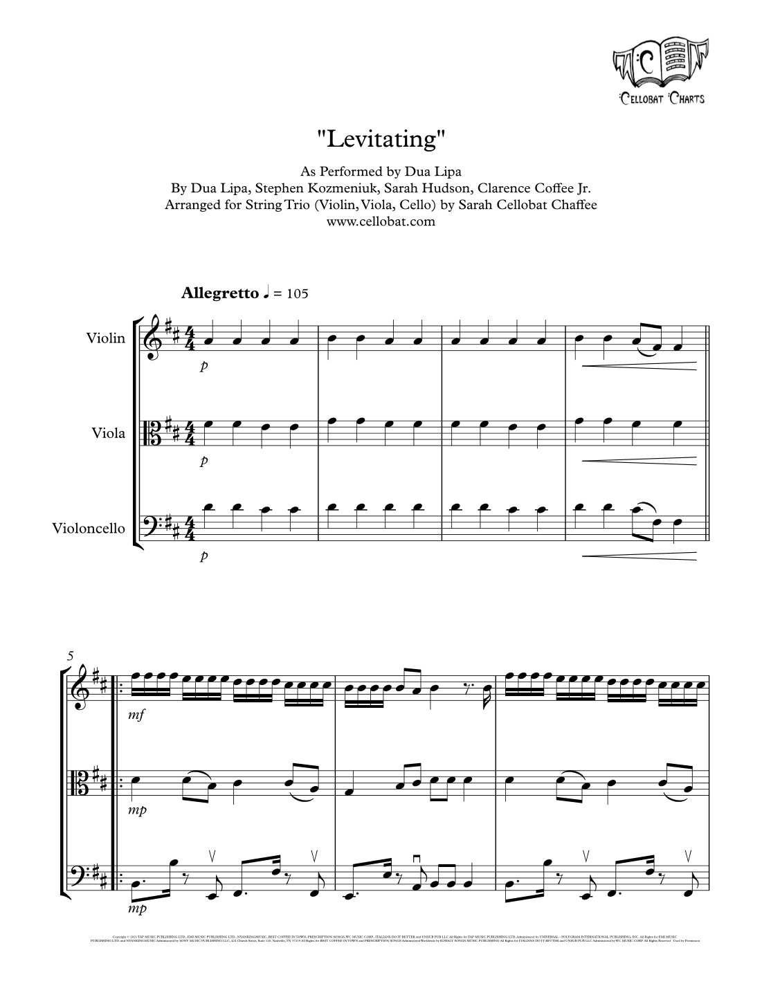 Levitating (arr. Sarah Cellobat Chaffee)
