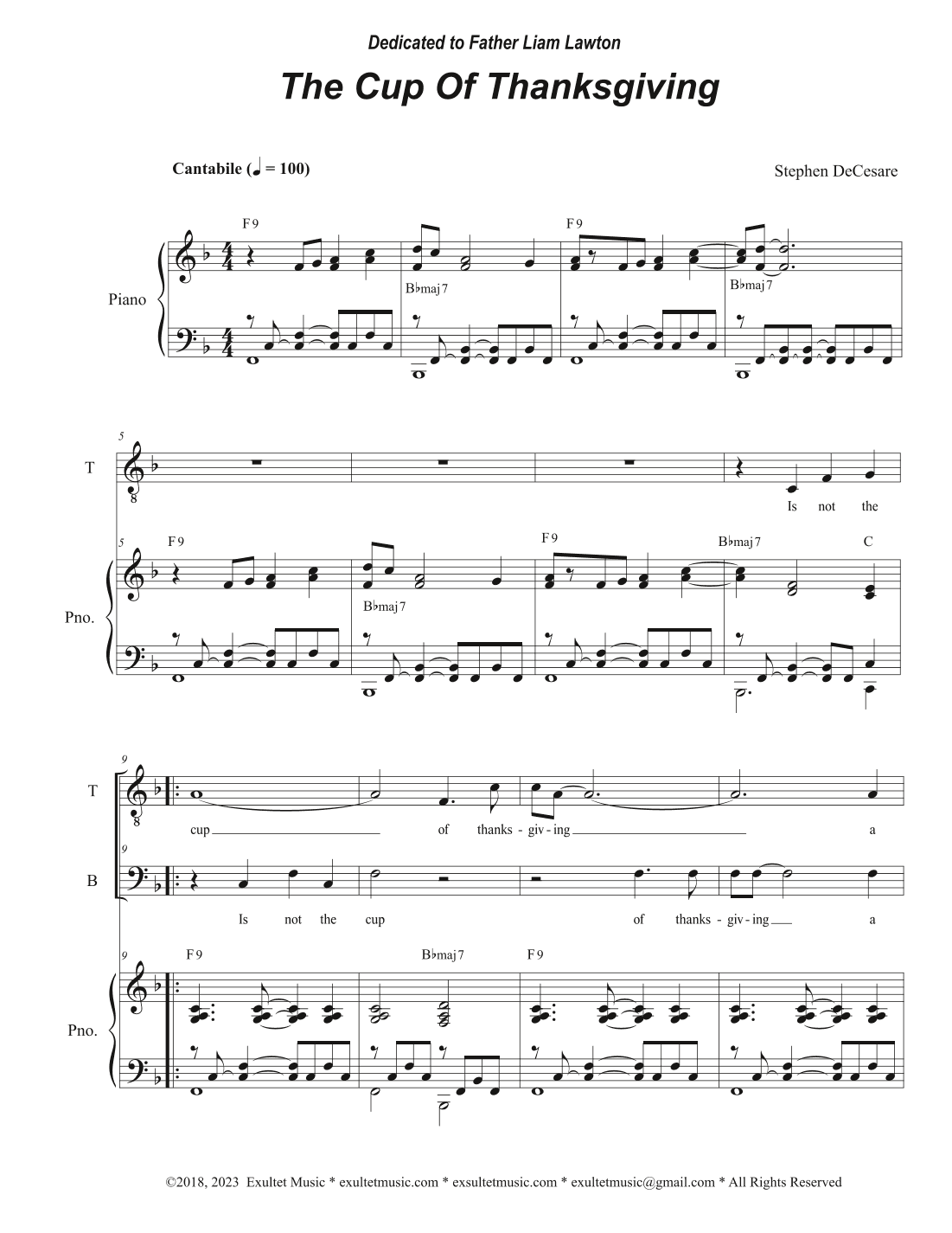 The Cup Of Thanksgiving (Duet for Tenor and Bass solo)