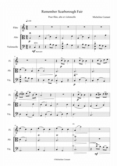 Cumant Micheline : Remember Scarborough Fair for flute, viola and cello