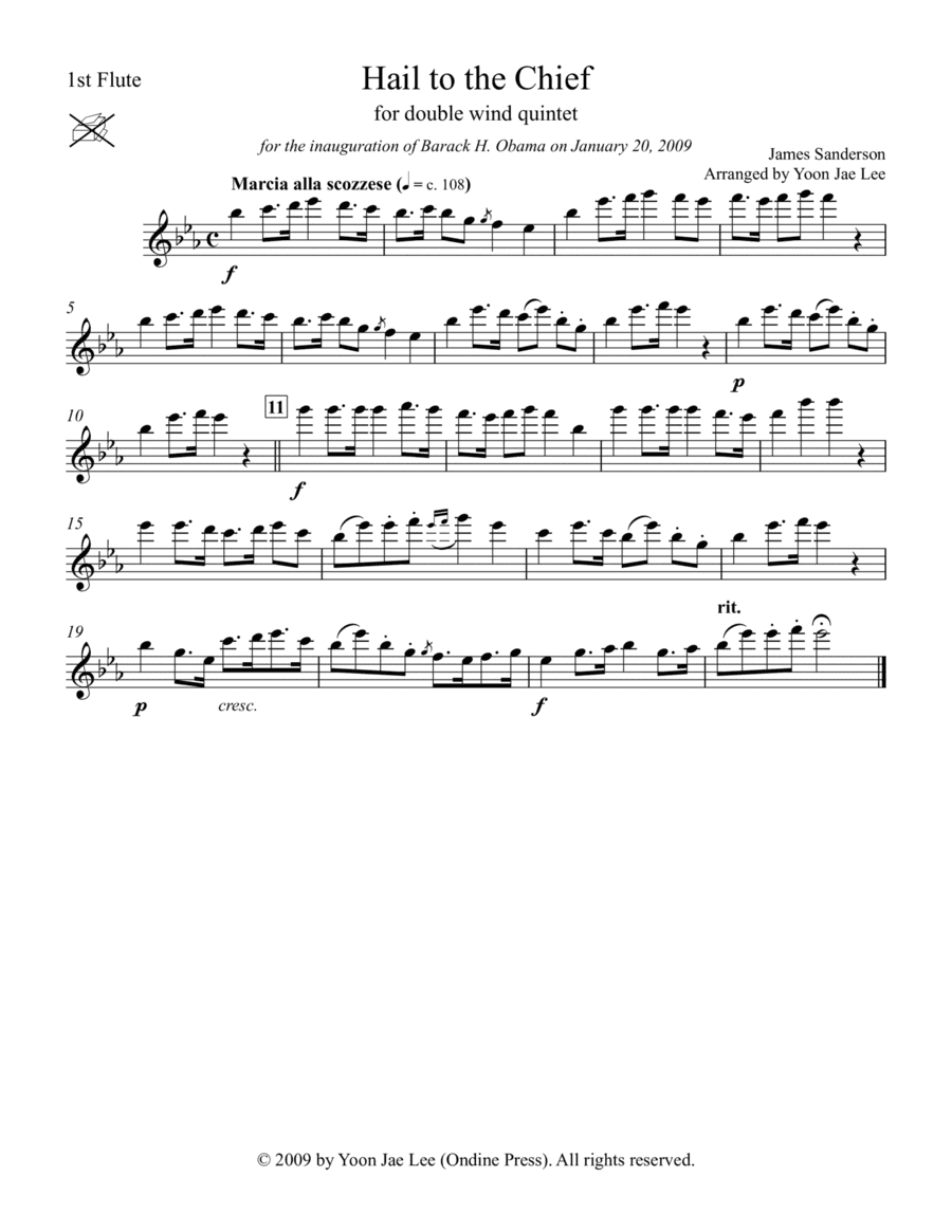 Hail to the Chief for Double Wind Quintet in E Flat Major (arr. Lee) - Set of Parts (arr. Yoon Jae Lee)