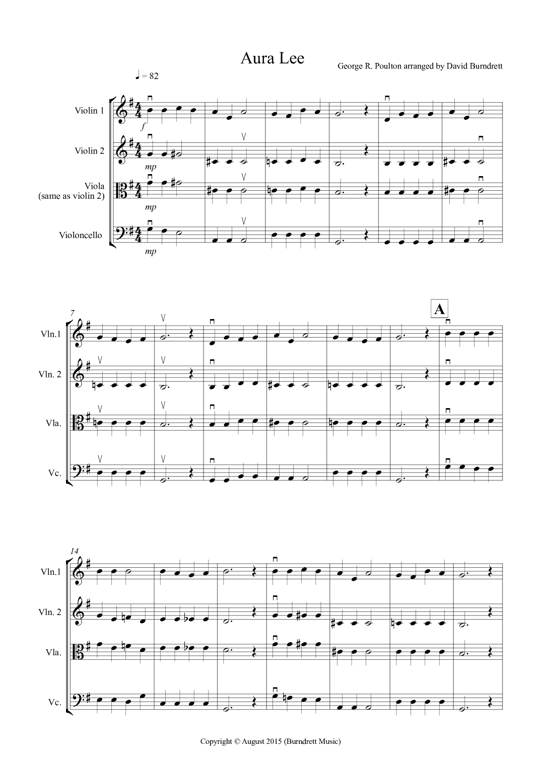 Aura Lee for String Trio (arr. David Burndrett)