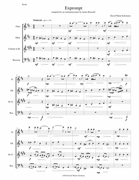Exprompt - an Armenian song of farewell - arranged for wind quartet