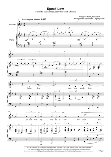 Speak Low (arr. Andrew Orgee)
