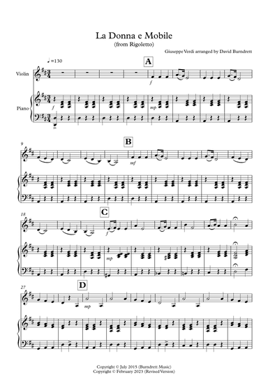 La Donna e Mobile (from Rigoletto) for Violin and Piano (arr. David Burndrett)