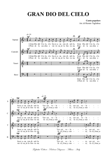 GRAN DIO DEL CIELO - Canto Popolare italiano - Arr. for SATB Choir (arr. Renato Tagliabue)
