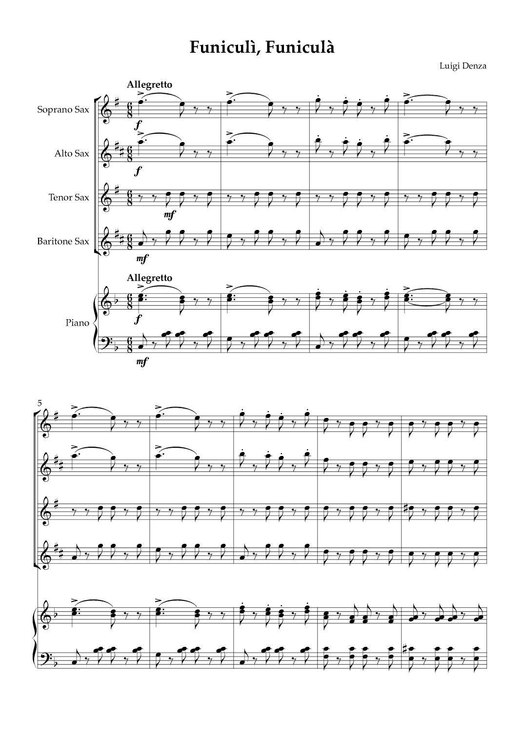 Funiculì, Funiculà - Sax Quartet & Piano (arr. Karen Gueiros)