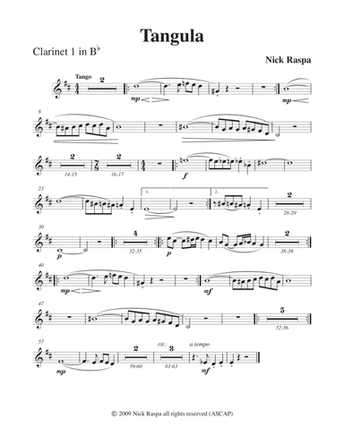 Tangula from Three Dances for Halloween - Clarinet 1 part