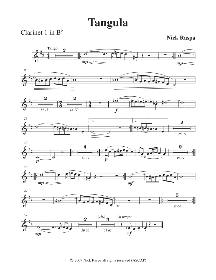 Tangula from Three Dances for Halloween - Clarinet 1 part