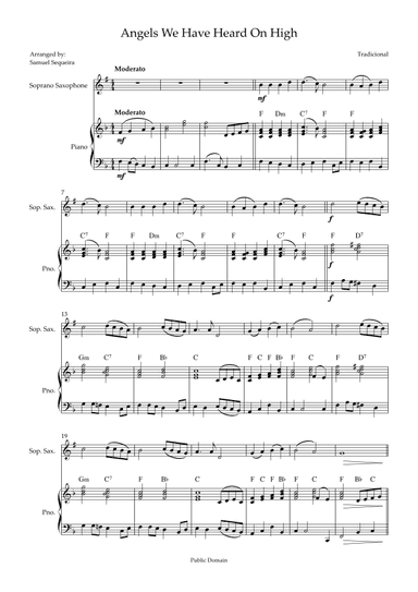 Angels We Have Heard On High - For Soprano Saxophone -  With Piano Play along (arr. Samuel Sequeira)