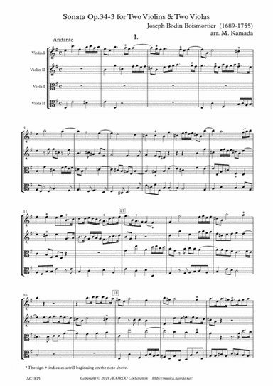 Sonata Op.34-3 for Two Violins & Two Violas (arr. Kamada, Mikio)