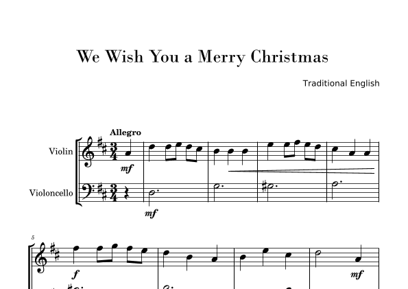 We Wish You a Merry Christmas (Easy Violin and Cello Duo) (arr. Gisele Sant'Ana)