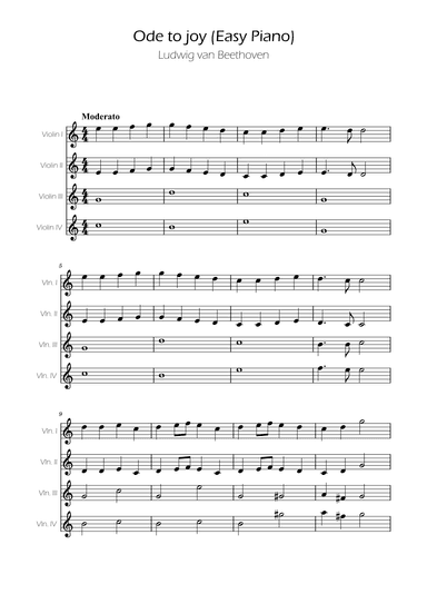 Ode To Joy - Easy Violin Quartet (arr. Ygor Nunes)