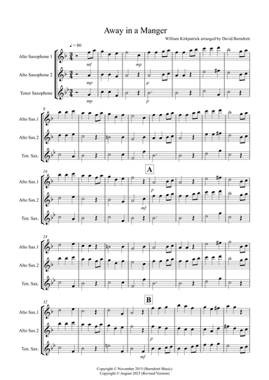 Away in a Manger for Saxophone Trio (arr. David Burndrett)