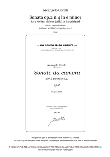 Corelli, Sonata op.2 n.4 in e minor (arr. Alessandro Bares)