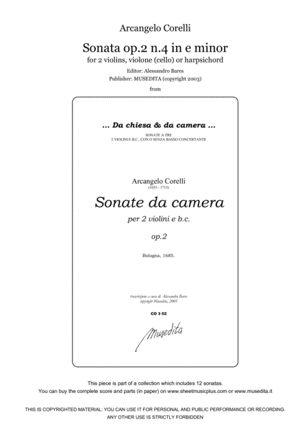 Corelli, Sonata op.2 n.4 in e minor (arr. Alessandro Bares)
