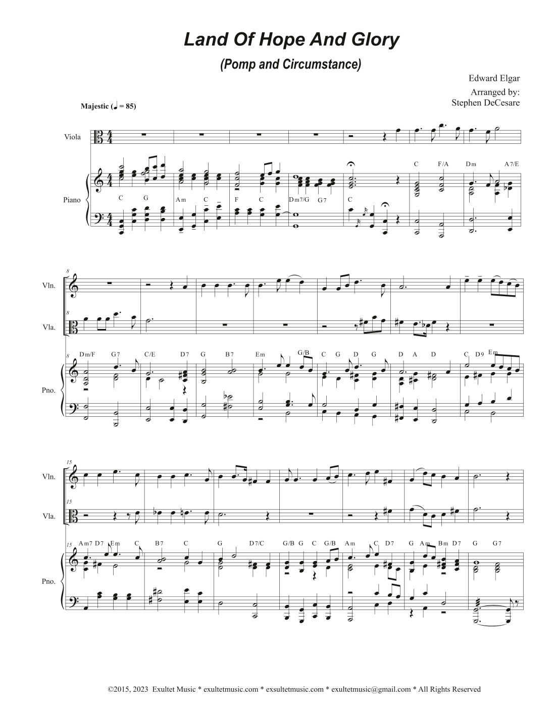 Land Of Hope And Glory (Pomp and Circumstance) (Duet for Violin and Viola) (arr. Stephen DeCesare)