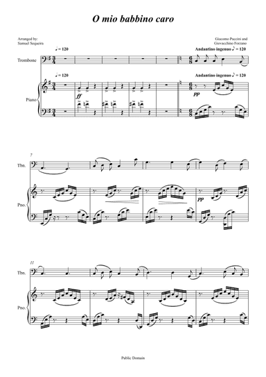 O mio babbino caro - for Trombone and Piano accompaniment - orchestral play along (arr. Samuel Sequeira)