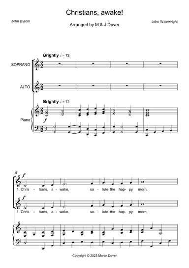 Christians, Awake! Salute the Happy Morn - 2 Part Choir - SA - Upper Voices (arr. M & J Dover)