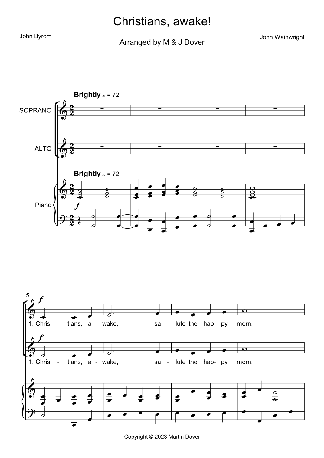 Christians, Awake! Salute the Happy Morn - 2 Part Choir - SA - Upper Voices (arr. M & J Dover)