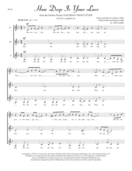 How Deep Is Your Love  from the Motion Picture SATURDAY NIGHT FEVER (arr. Julie Gaulke)