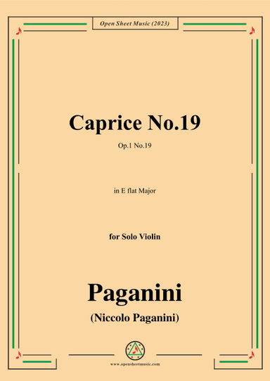 Paganini-Caprice No.19,Op.1 No.19,in E flat Major,for Solo Violin (arr. OSM Press)
