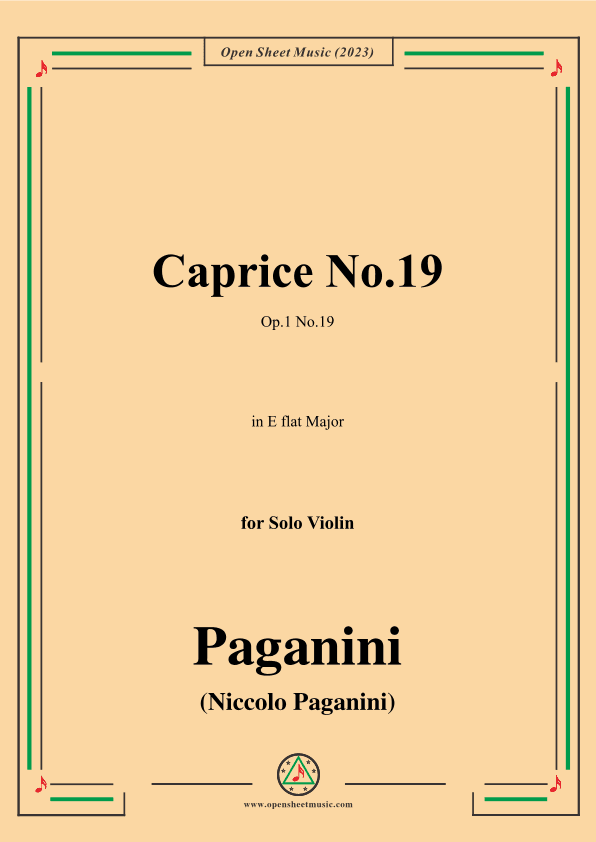 Paganini-Caprice No.19,Op.1 No.19,in E flat Major,for Solo Violin (arr. OSM Press)
