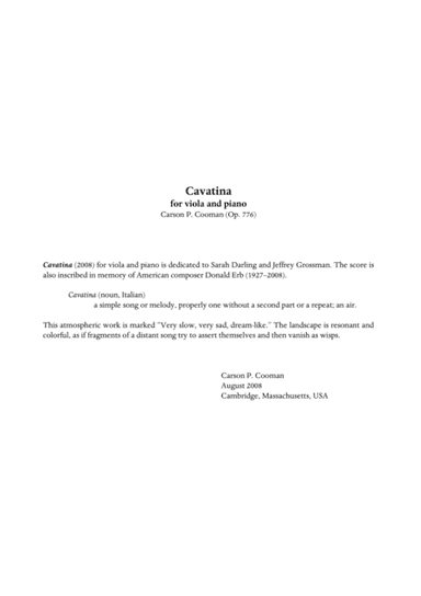 Carson Cooman : Cavatina (2008) for viola and piano