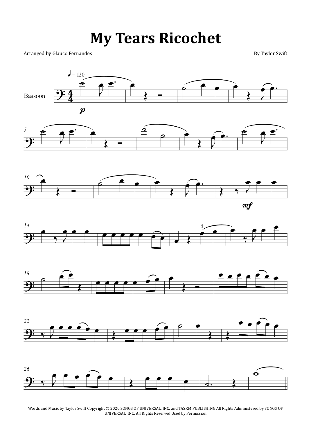 My Tears Ricochet (arr. Glauco Fernandes)