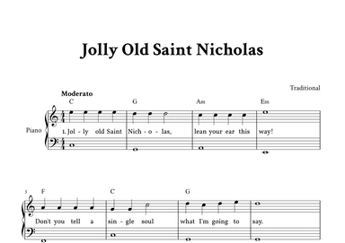Jolly Old Saint Nicholas - Easy Piano in C (with Lyrics) (arr. Yuri Noronha)