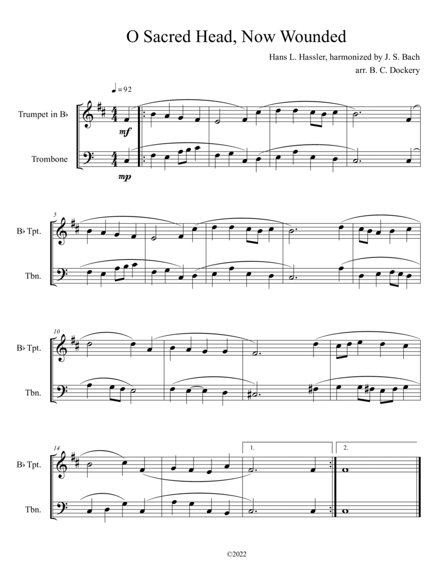 O Sacred Head, Now Wounded (Trumpet and Trombone Duet) (arr. B. C. Dockery)