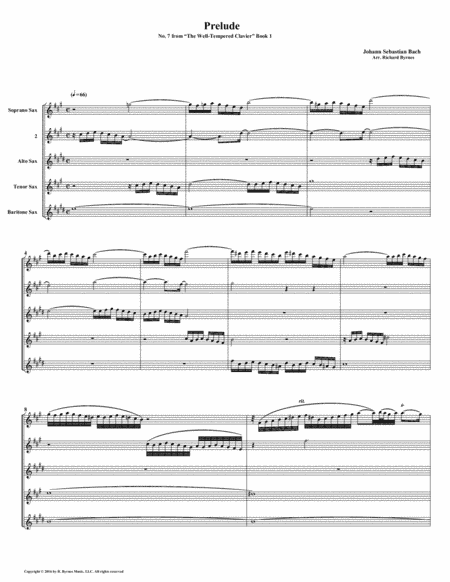 Prelude 07 from  Well-Tempered Clavier, Book 1 (Saxophone Quintet) (arr. Richard Byrnes)