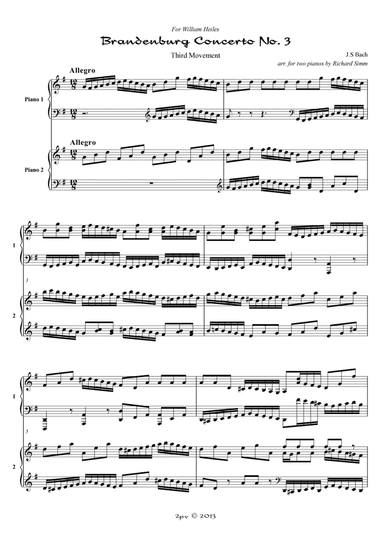 Brandenburg Concerto No. 3, Third Movement, for 2 pianos (arr. Richard Simm)