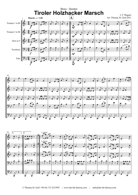 Tiroler Holzhacker Marsch - German Polka March - Oktoberfest - Brass Quintet (arr. Thomas H. Graf)