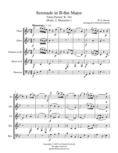 Mozart: Serenade in Bb Major, K. 361 (Gran Partita) for Wind Quintet Mvmt. 2 (Menuetto I) (arr. Darrell Goforth)