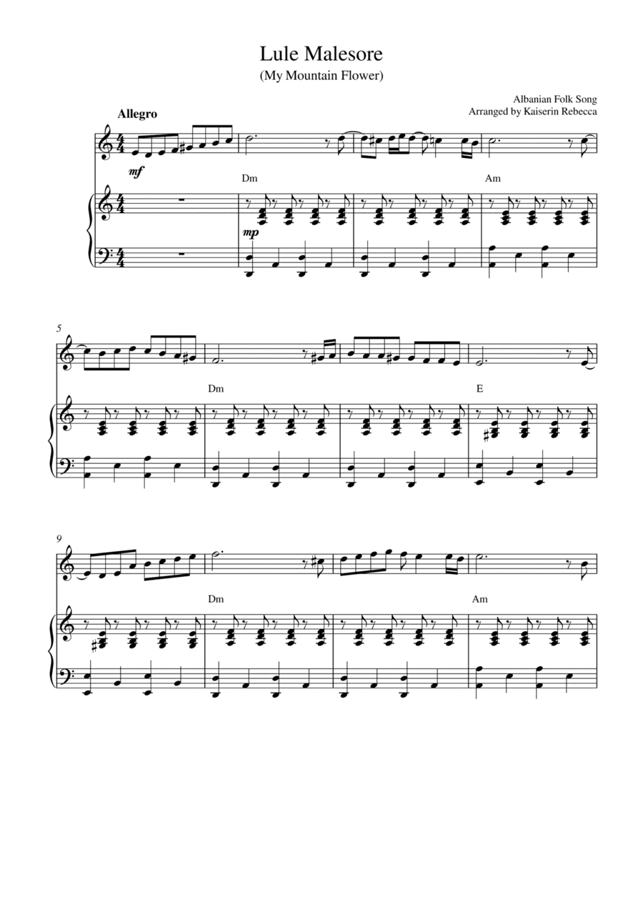 Lule Malesore (My Mountain Flower) (for harmonica solo and piano accompaniment) (arr. Kaiserin Rebecca)