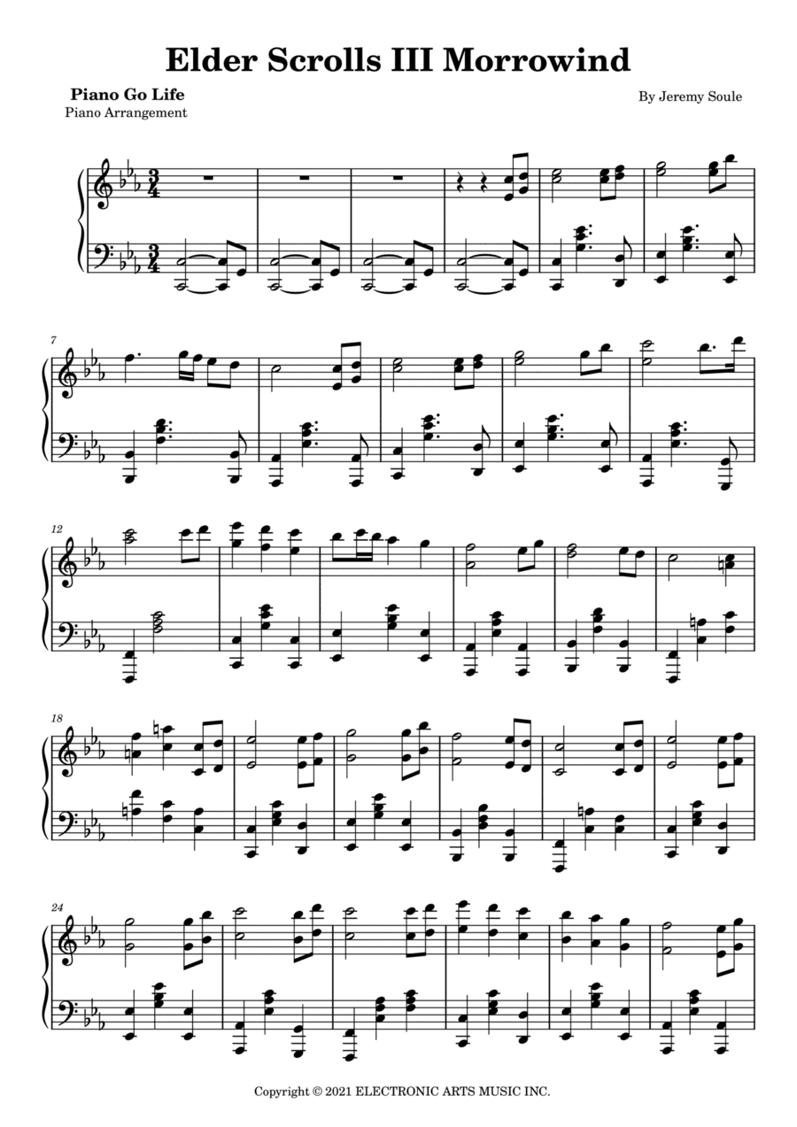 Elder Scrolls III Morrowind (arr. Piano Go Life)