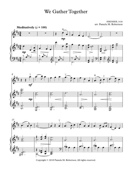 We Gather Together - Piano and Violin (arr. Pamela M. Robertson)