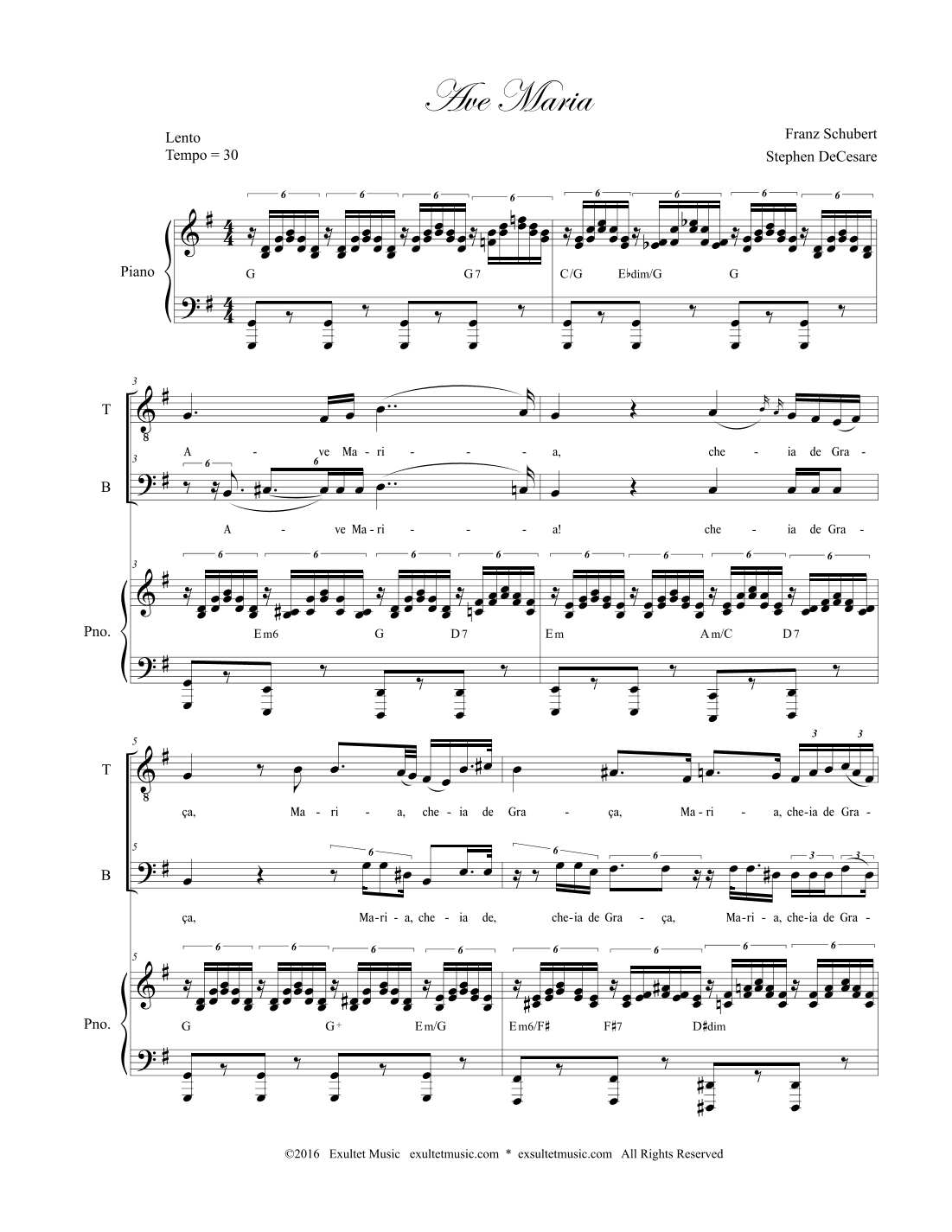 Ave Maria (Portuguese Lyrics - Duet for Tenor and Bass Solo - Low Key) (arr. Stephen DeCesare)