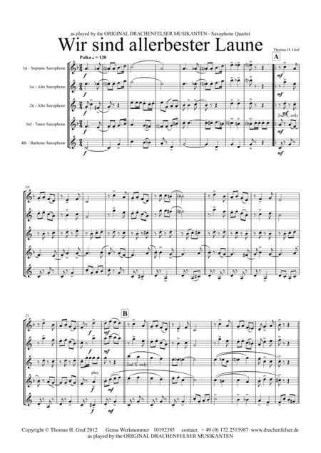 Allerbester Laune - German Polka - Saxophone Quartet