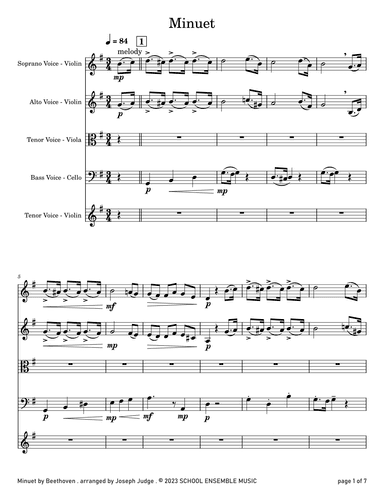 Minuet by Beethoven for String Quartet in Schools (arr. Joseph Judge)