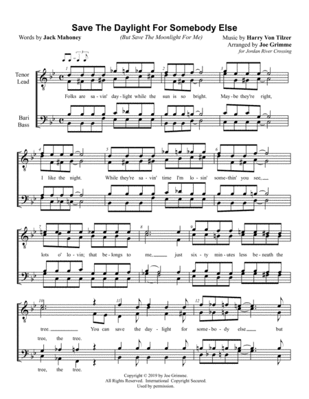 Save The Daylight For Somebody Else (but save the moonlight for me) (arr. Joe Grimme)