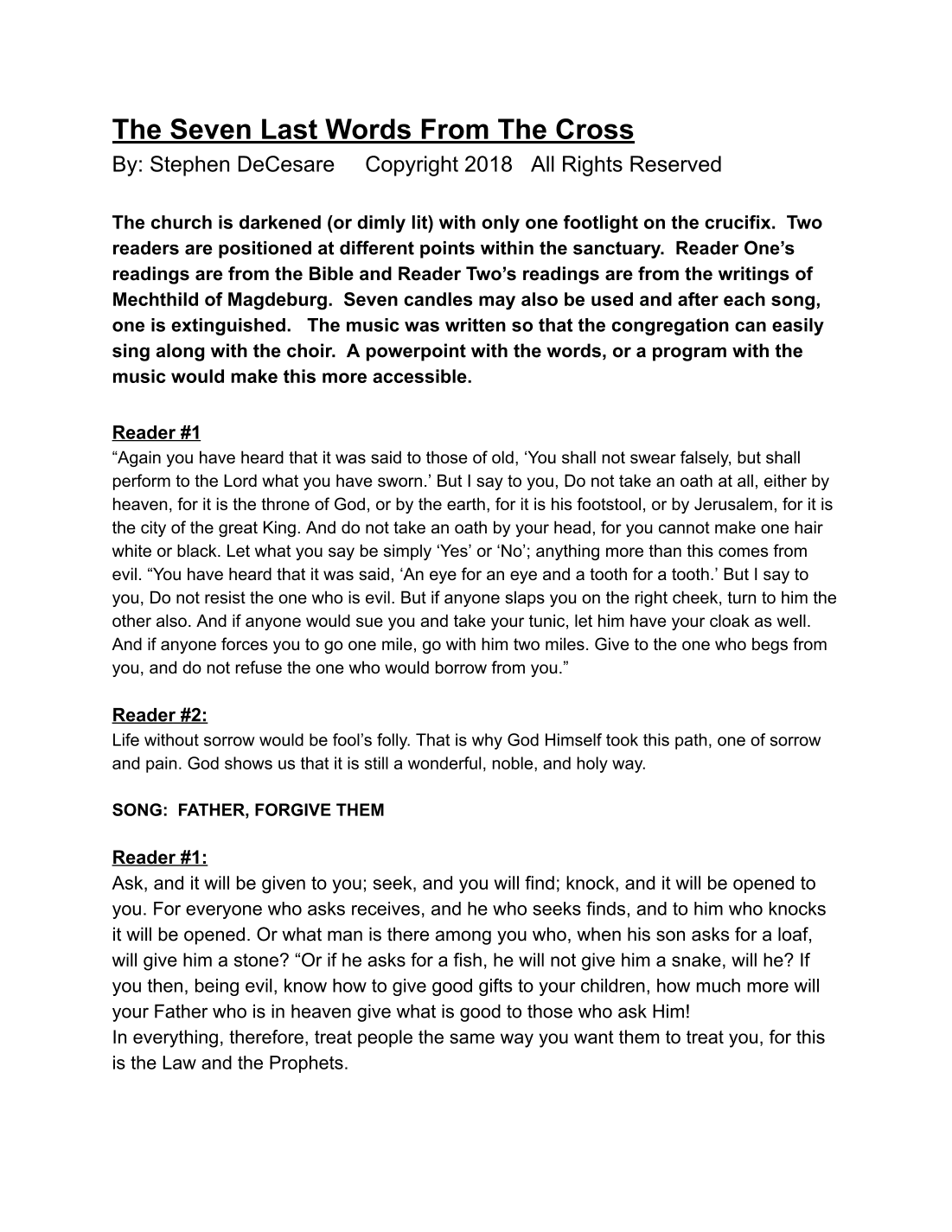 The Seven Last Words From The Cross (SAB Version)