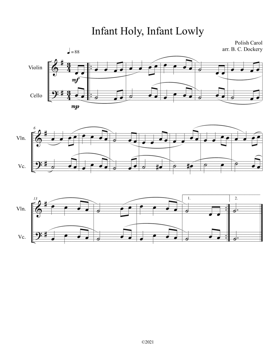 Infant Holy, Infant Lowly (Violin and Cello Duet) (arr. B. C. Dockery)