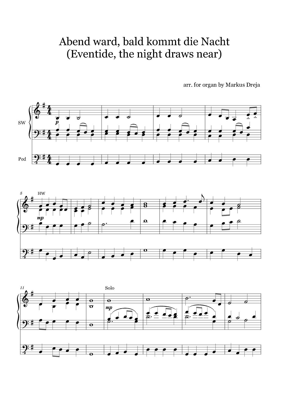 Abend ward bald kommt die Nacht - Eventide, the night draws near - A silent organ arrangement (arr. Markus Dreja)