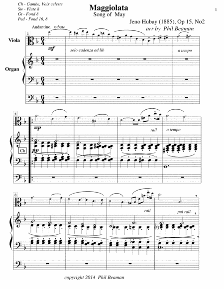 Maggiolata-Hubay-Viola/Organ (arr. Phil Beaman)