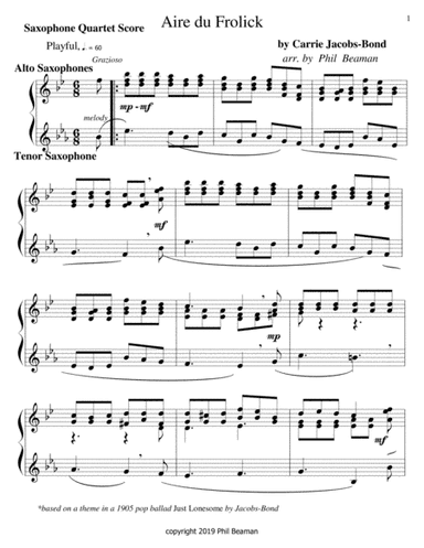 Aire du Frolick-saxophone quartet (arr. Phil Beaman)